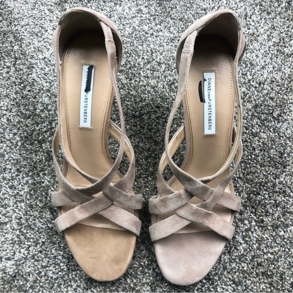 Diane Von Furstenberg Siracusa Powder Suede Criss Cross Heel Size 8.5 - Picture 4 of 9